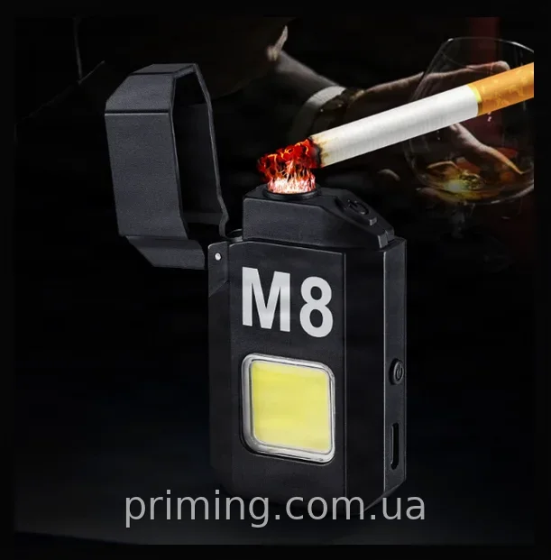 Электрическая USB-зажигалка спиральная карманная металлическая с LED-фонариком и зарядкой от USB 6002 M8