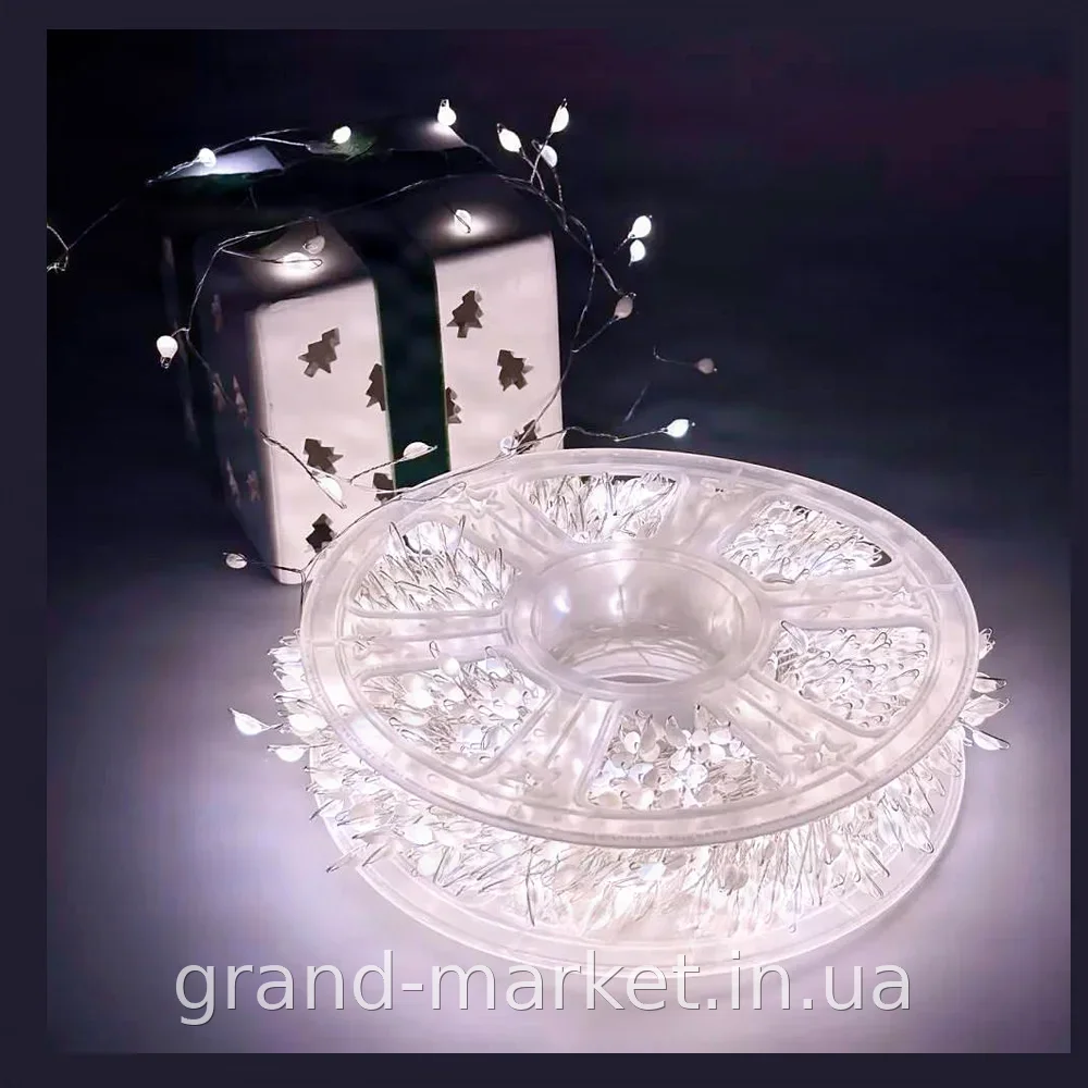 Світлодіодна гірлянда Мішура 30м 900LED холодний білий з пультом ДУ та USB для вуличного декору та свята