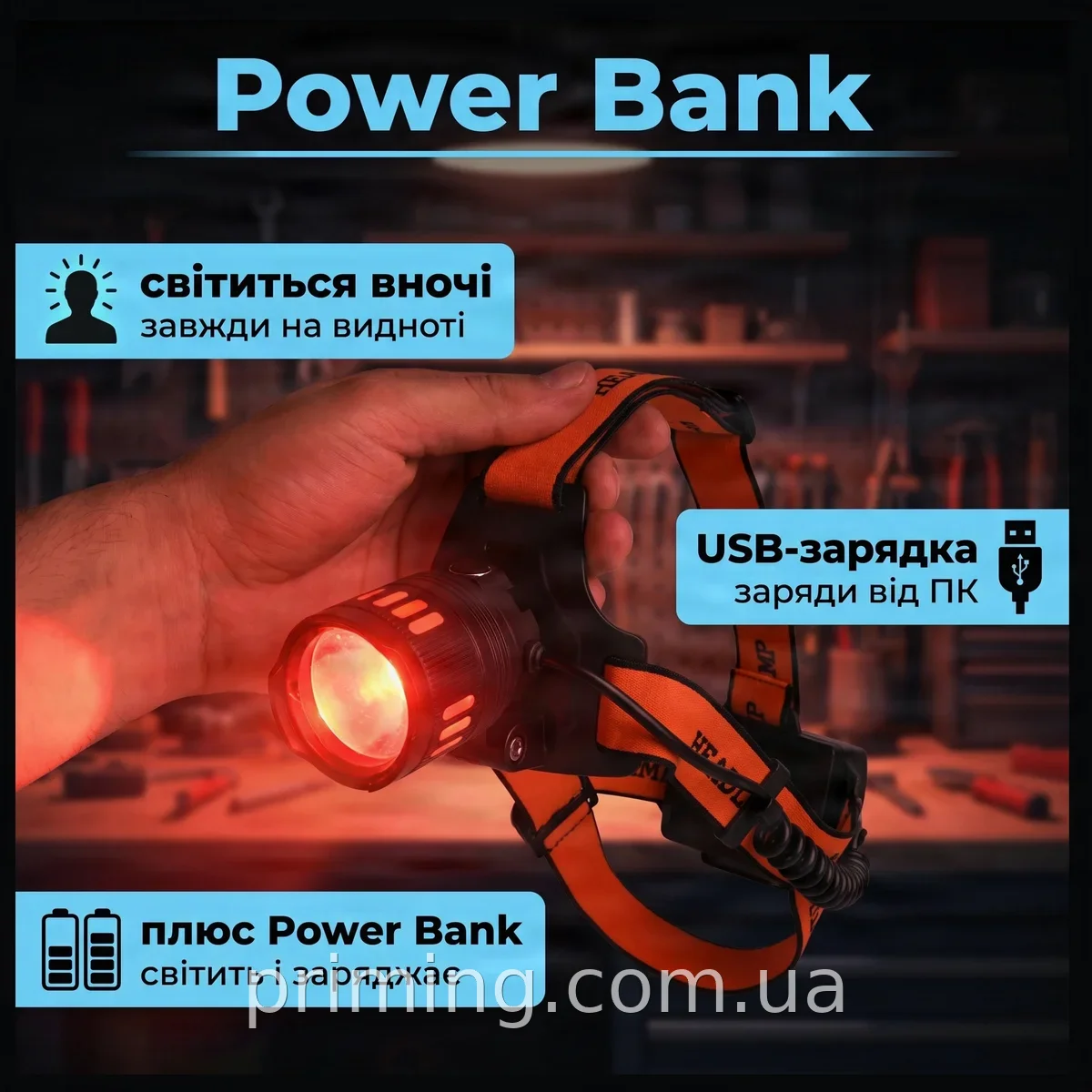 Налобный аккумуляторный фонарик COB с USB-зарядкой BL 203-TG, светодиодный на ремешке для кемпинга и работы