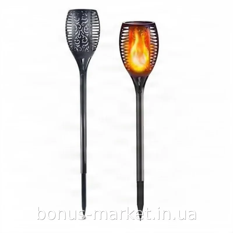 Садовый LED фонарь-факел с эффектом пламени на солнечных батареях, вкапываемый светодиодный 50 см для дорожек