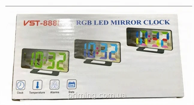 Настольные электронные часы с LED-подсветкой, будильником и таймером VST 888H RGB, прямоугольные, новые