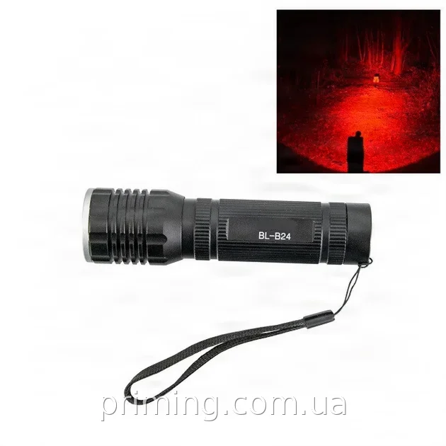 Ручной аккумуляторный фонарь с красным светом Bailong BL-HB24, мощный LED, для рыбалки, охоты и кемпинга
