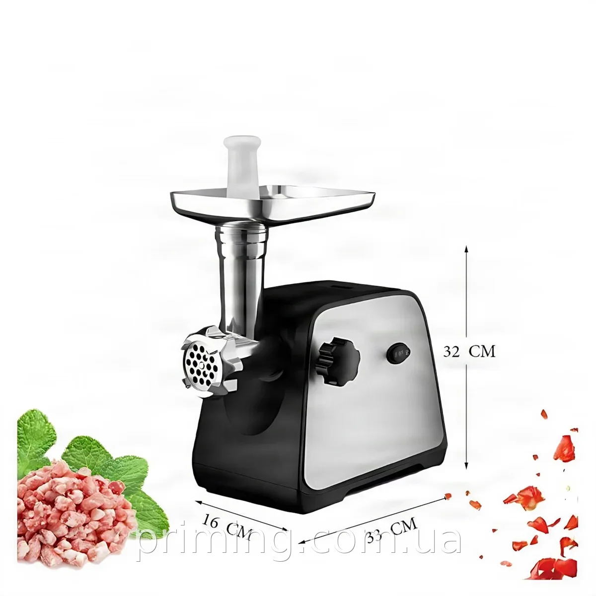 Мясорубка Domotec MS-2026 3в1 4500 Вт с соковыжималкой, насадками для колбас и кебе, реверс, 3 решетки