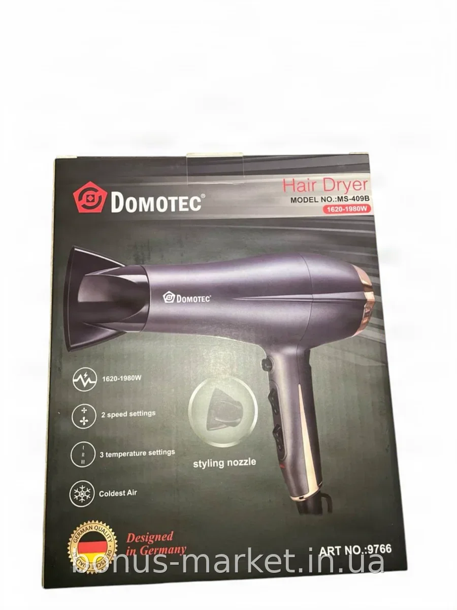Фен для волос Domotec MS-409B 2000 Вт с ионизацией, холодным обдувом и насадкой-концентратором фиолетовый