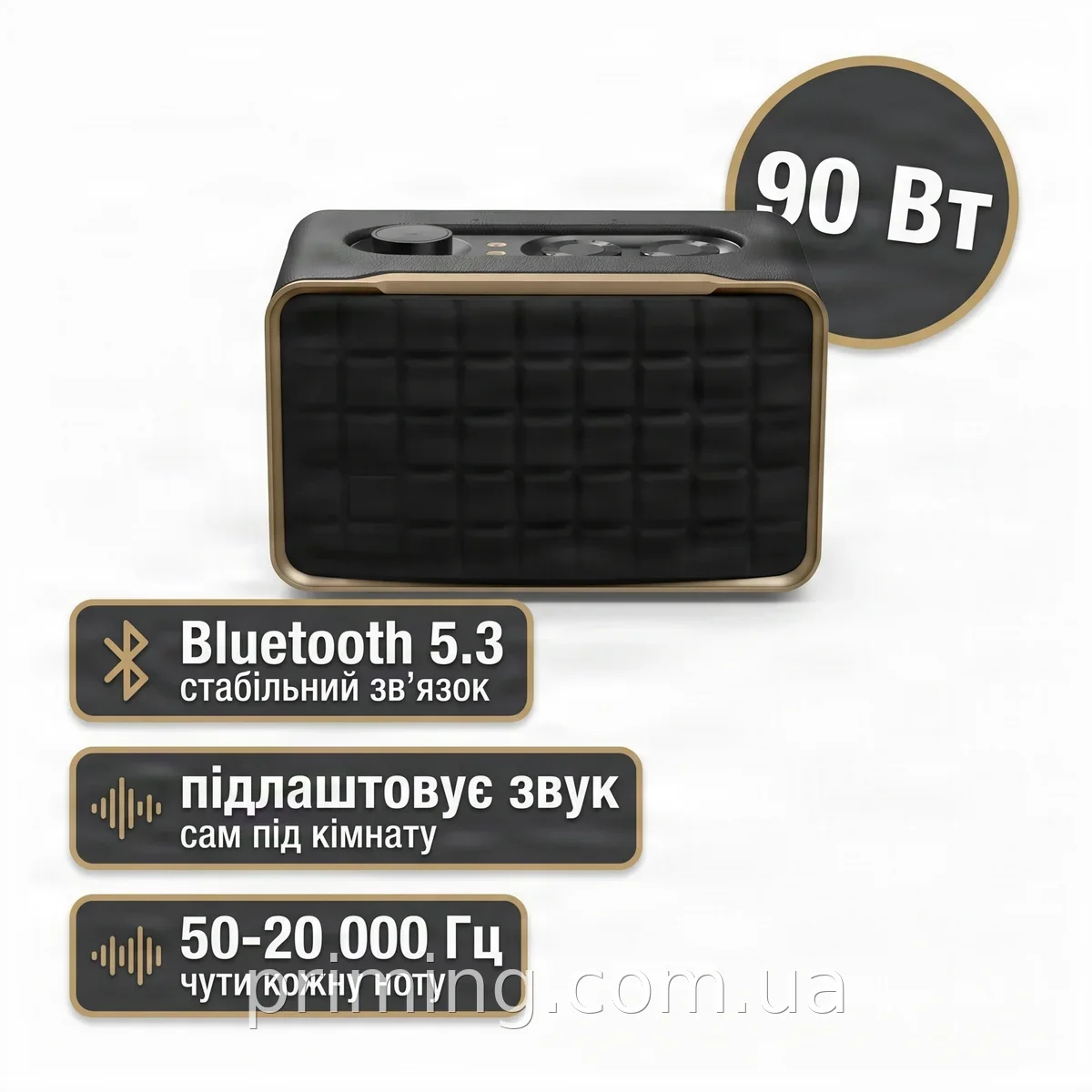 Портативная колонка SPS AU200 Bluetooth 90 Вт, ретро-дизайн, черная - мощный стереозвук для дома, формат 2.1