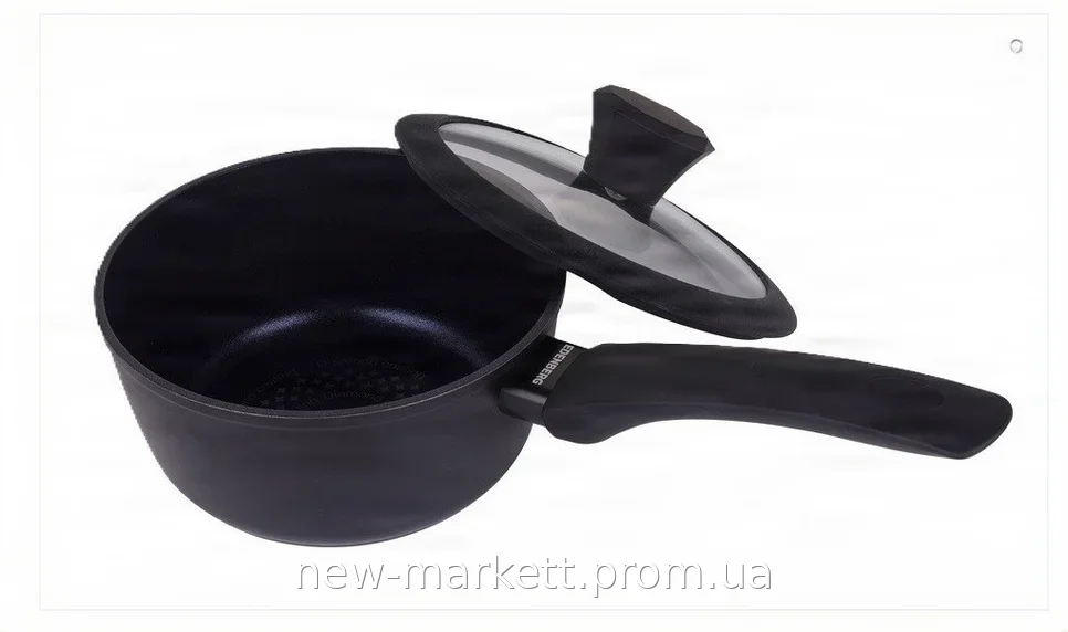 Ковш Edenberg EB-3481 1.2 л с алмазным антипригарным покрытием, жаропрочной стеклянной крышкой для всех плит