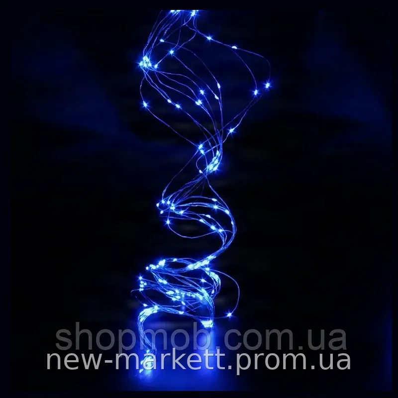 Гирлянда-роса Copper Wire 300B-2 прозрачный провод 3 метра синий цвет 300 светодиодов, модель Конский хвост