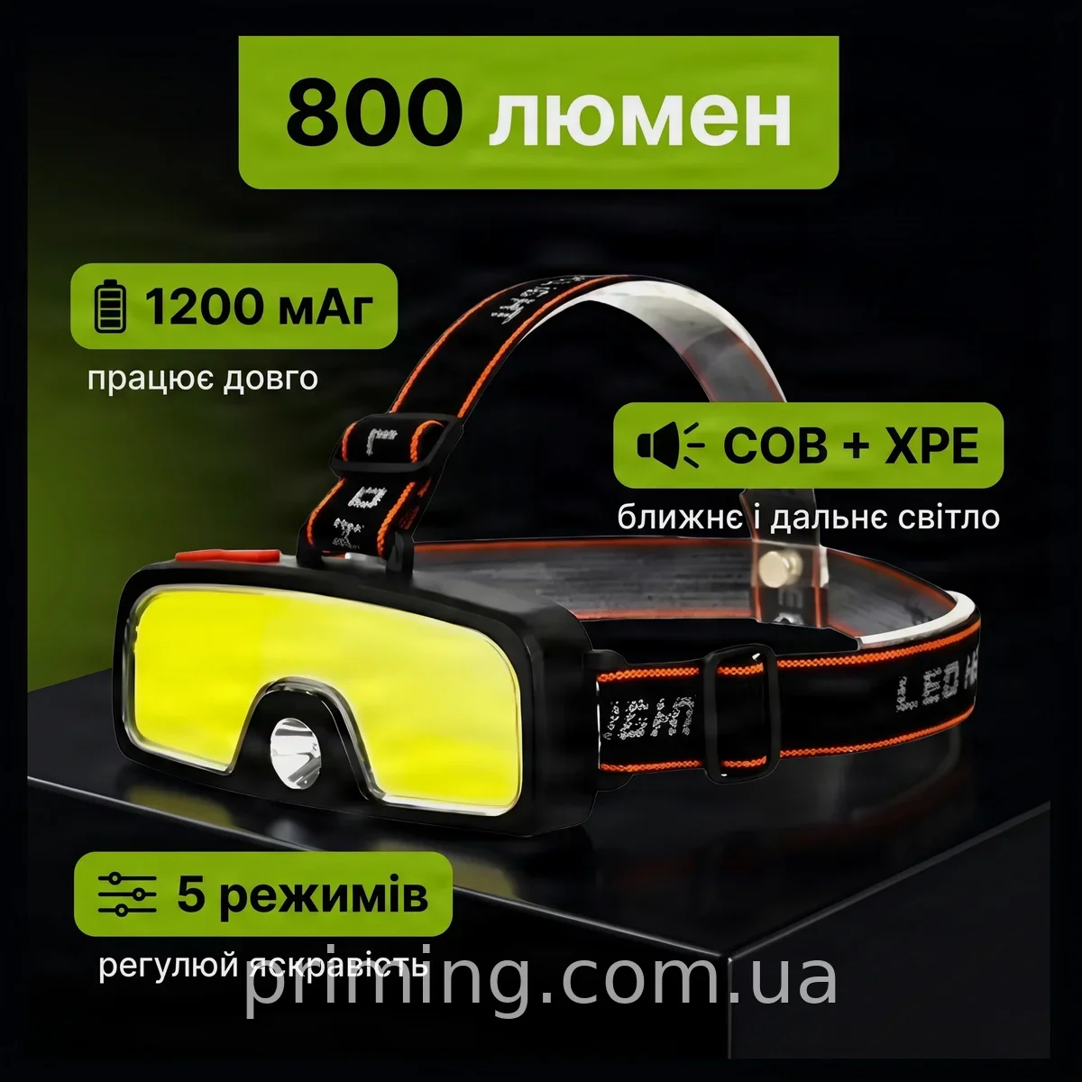 Налобный аккумуляторный фонарь X-BAIL BL-T068 с USB-зарядкой, 2 светодиода COB, 1200 мАч, водонепроницаемый