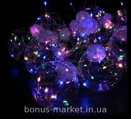 Гірлянда-штора Xmas на мідному дроті 150 LED, мультиколор, прозорі кулі 3м на 1.5м для інтер'єру