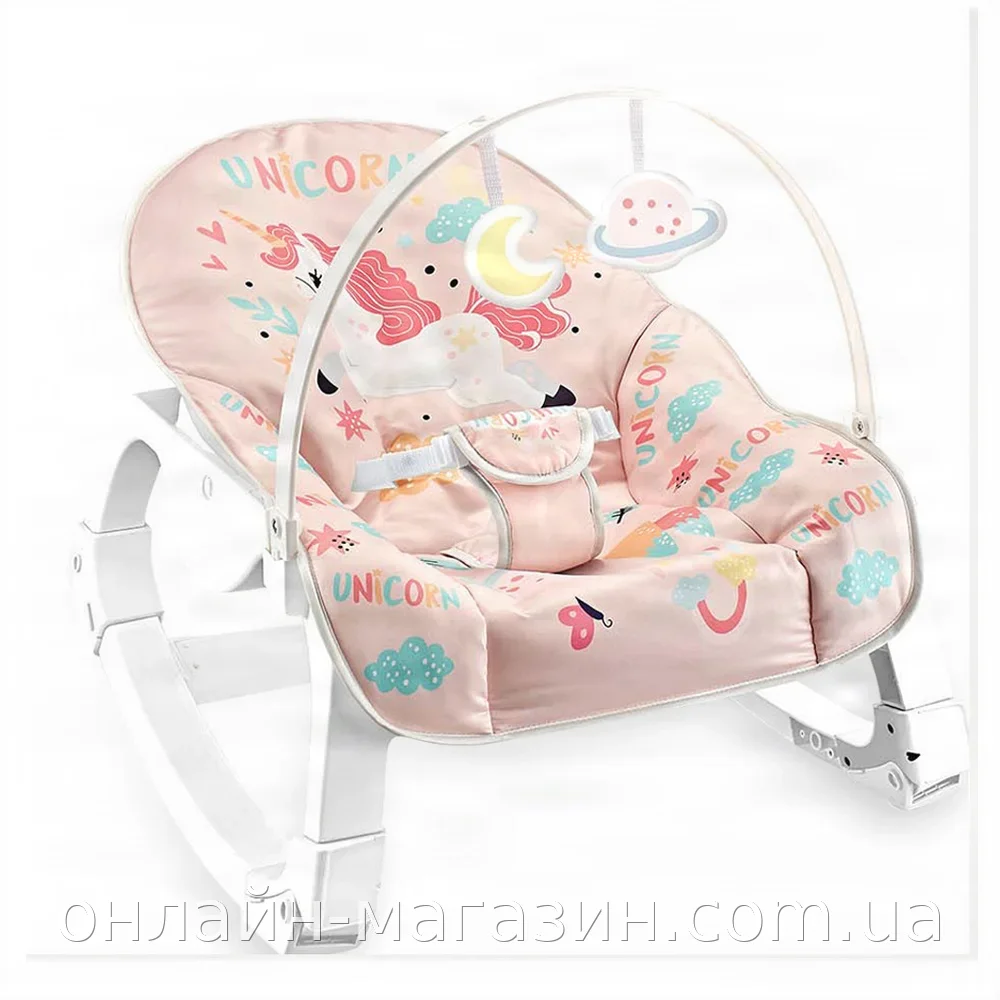 Детское кресло-качалка с вибрацией и дугой с игрушками Happy Baby YK7007A для новорожденных от 0 до 18 кг