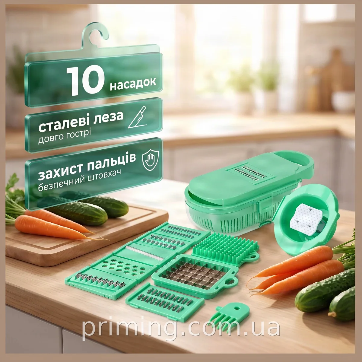 Овощерезка ручная со сменными насадками мультислайсер AND LY-1058 для быстрой нарезки овощей, фруктов и сыра