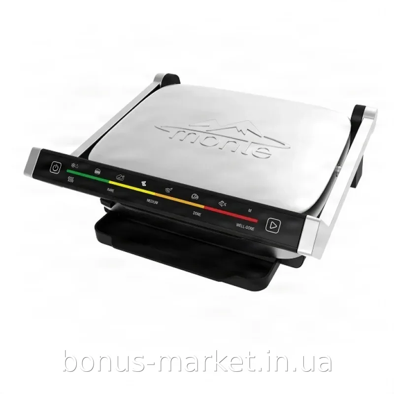 Контактный гриль Monte MT-3307 2000 Вт, антипригарные съемные пластины, 6 авто программ - для дома и дачи