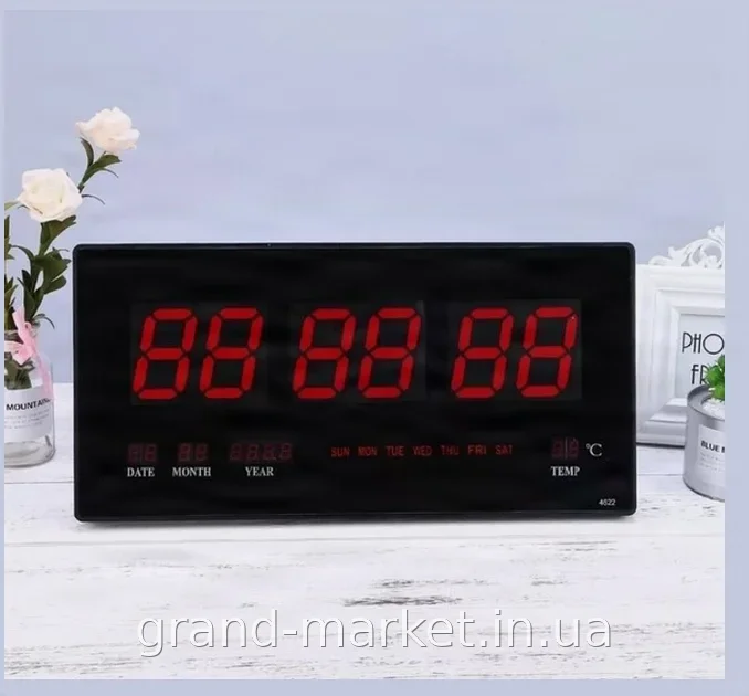 Світлодіодний настінний годинник LED Digital Clock CW-4622 з червоним підсвічуванням, електронний механізм, чорний