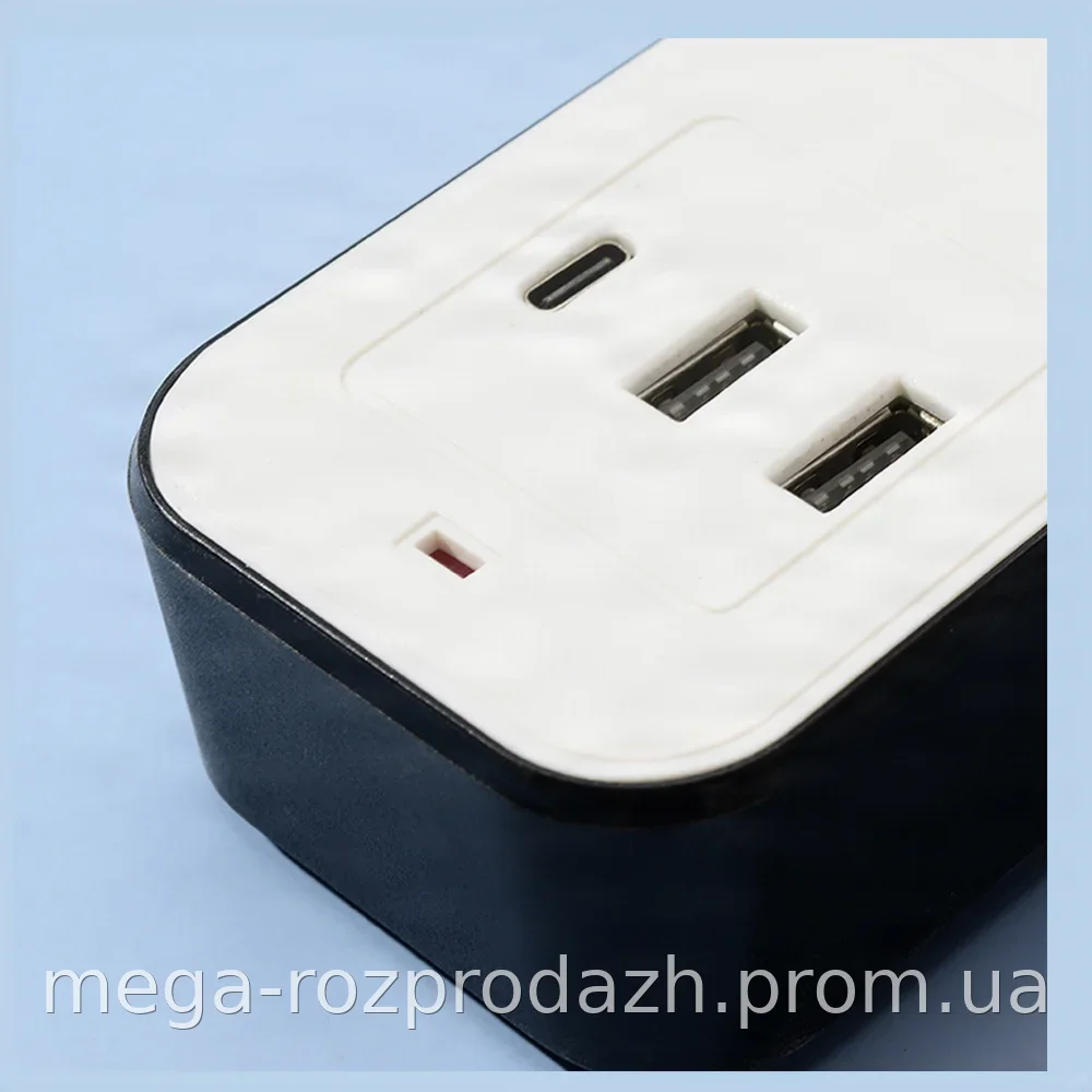Сетевой фильтр-удлинитель AND WL-7 на 3 розетки с 2хUSB и Type-C, 2м, 2400 Вт, белый