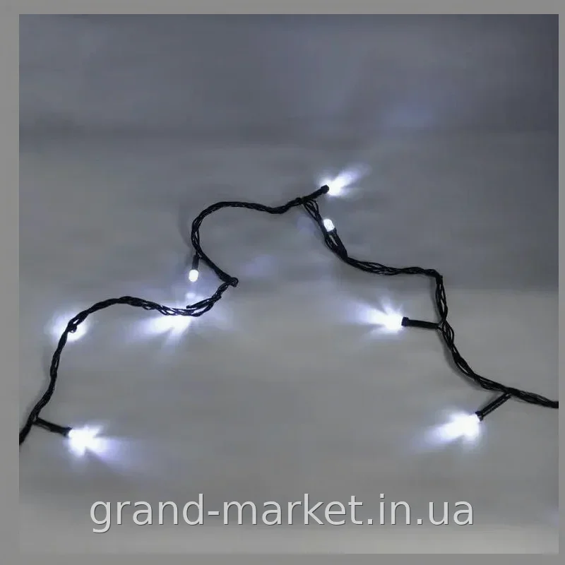 Гірлянда-нитка String-Lights 100W 7 метрів, LED 100 ламп, 8 режимів, біле світло, чорний провід, для дому
