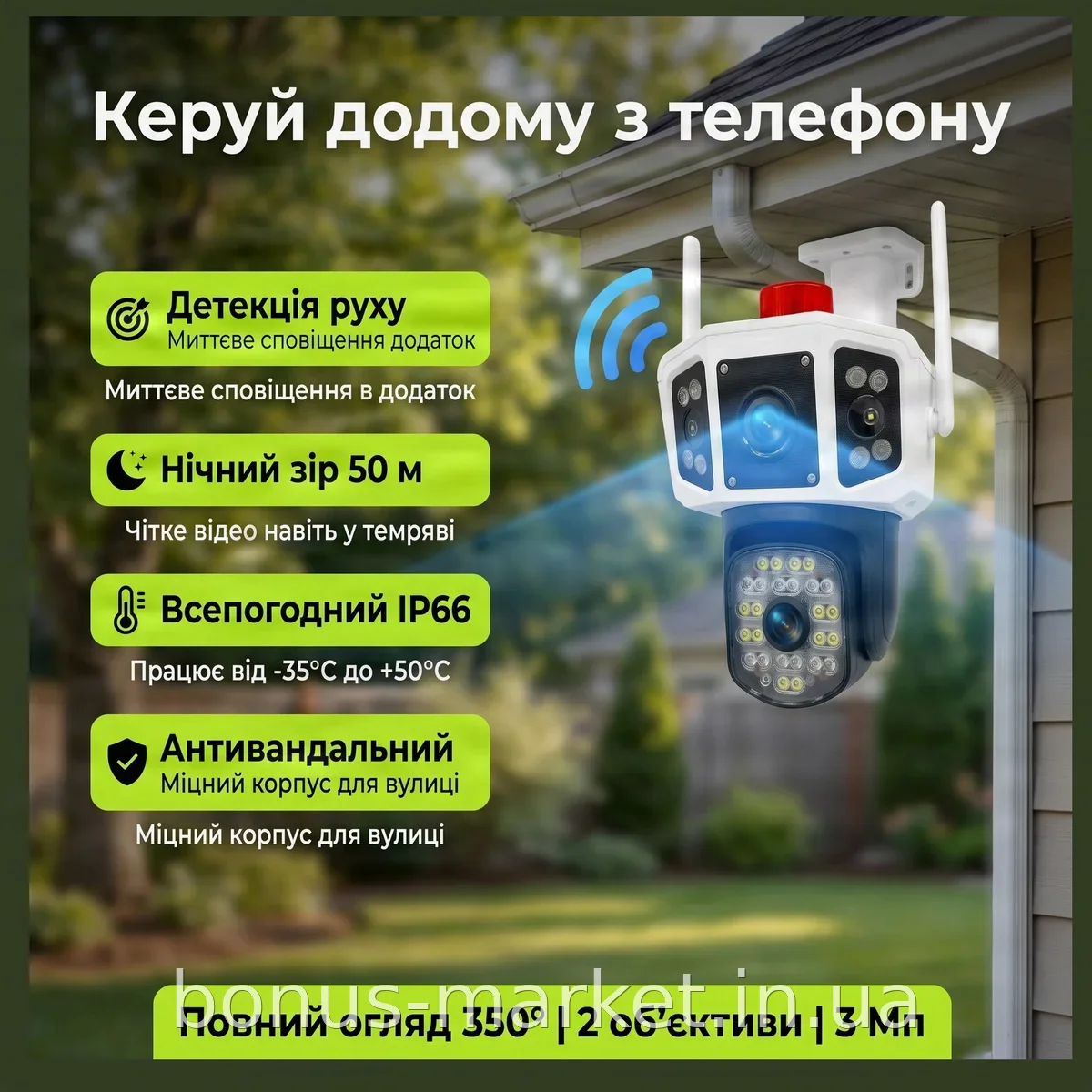 Уличная IP Wi-Fi камера YC101 с двумя объективами 3Мп+3Мп, поворотная PTZ, антивандальная, для дома и офиса