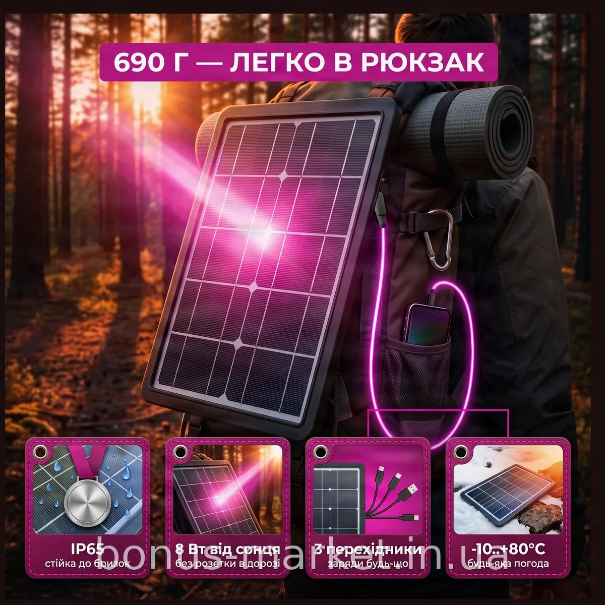 Солнечная панель GDSuper GD-100 8 Вт монокристаллическая портативная для зарядки гаджетов в походах IP65