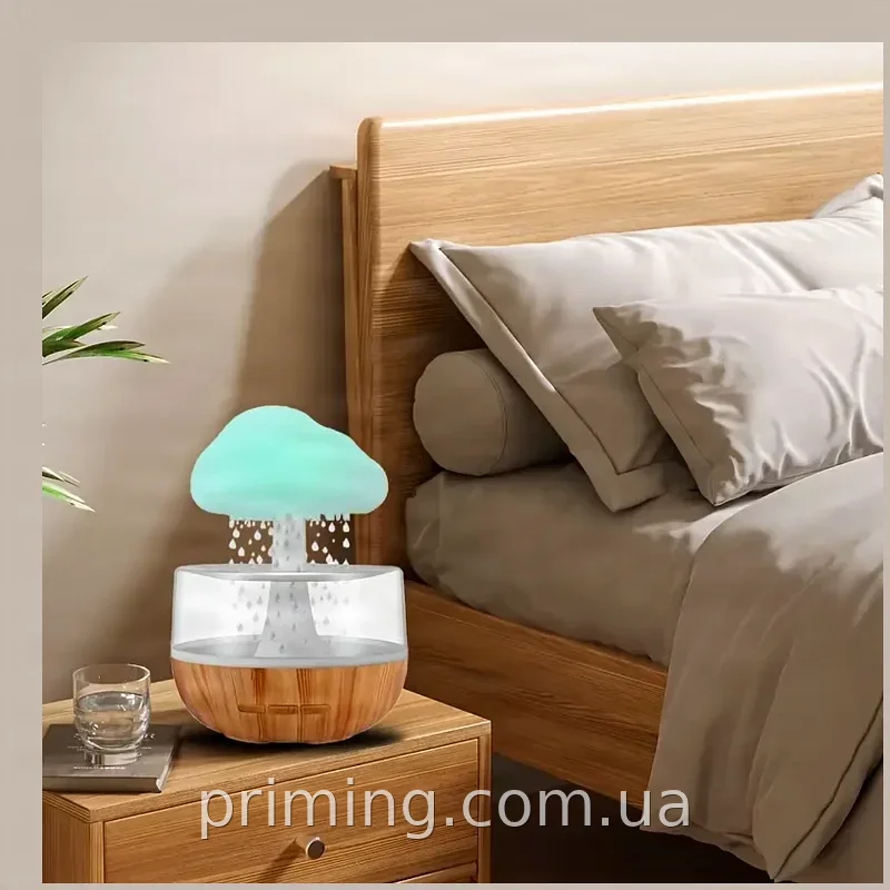 Ночник-увлажнитель воздуха гриб с эффектом дождя Cloud Rain Humidifier для дома и детской 0,3 л коричневый