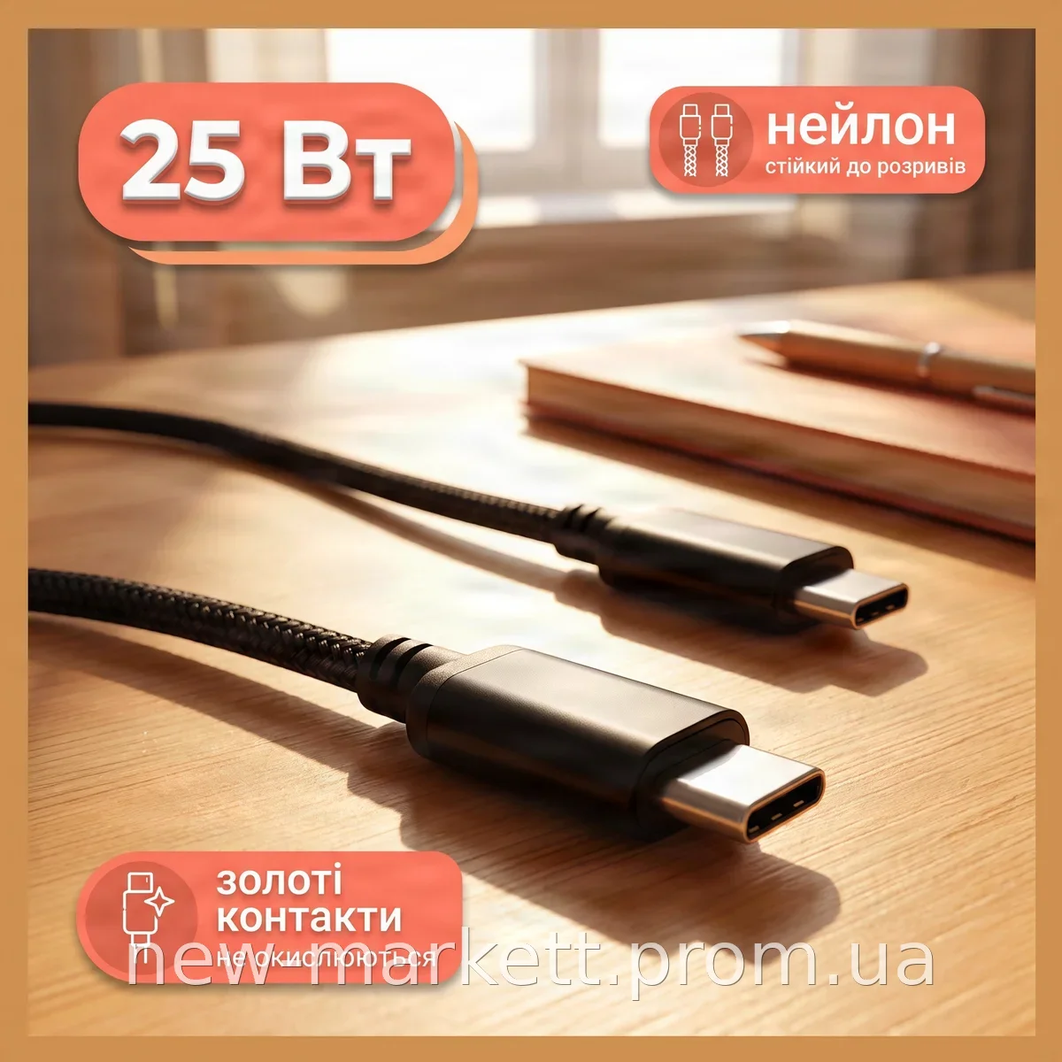 Кабель USB Type-C to Type-C 25W 3A 1м Black Edition для швидкого заряджання смартфонів, планшетів та гаджетів