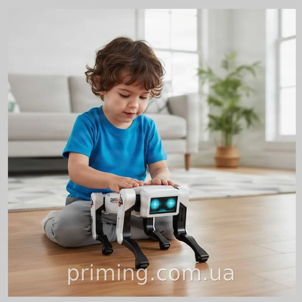 Интерактивный робот-пес с дистанционным управлением AI Robot, световые эффекты, подвижный, белый, для детей