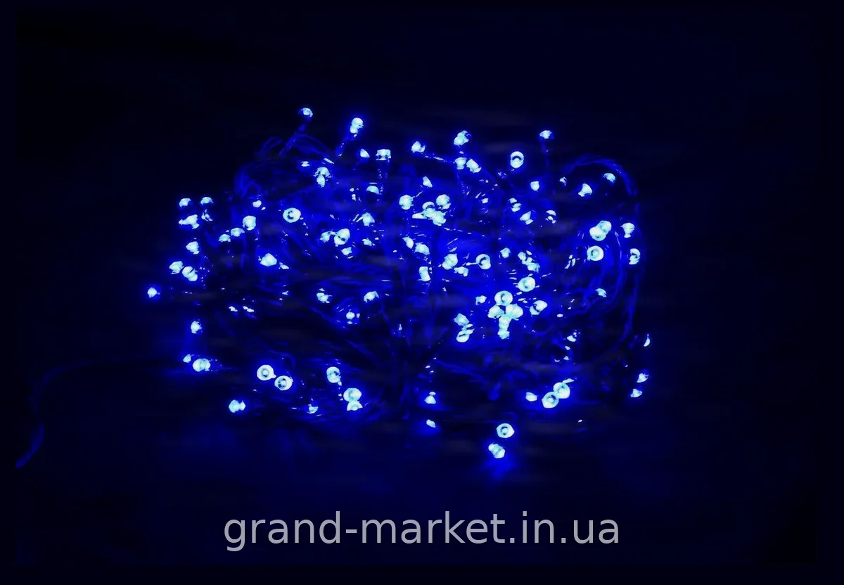Гірлянда світлодіодна RD-9028, 100 синіх LED ламп класична з чорним проводом для дому, 100шт