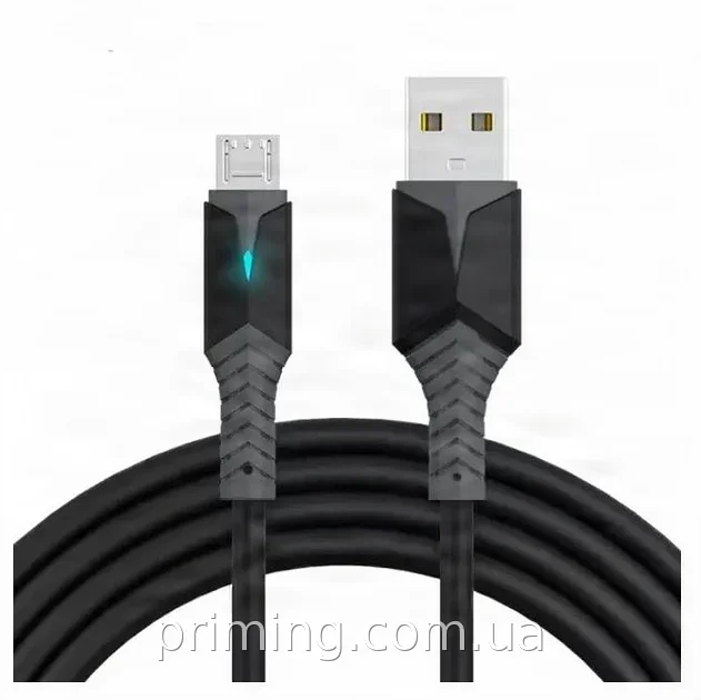 Зарядний кабель USB-microUSB Konfulon DC37, 1 м, LED-підсвітка, для телефона і планшета, чорний, мідь