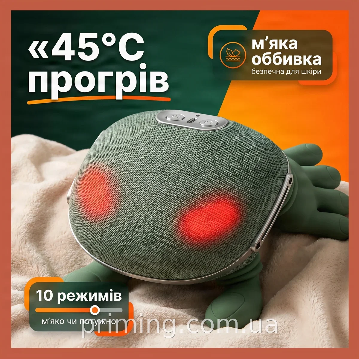 Массажер электрический роликовый для шеи и плеч аккумуляторный с ИК-прогревом 10 режимов массажа FZ-831
