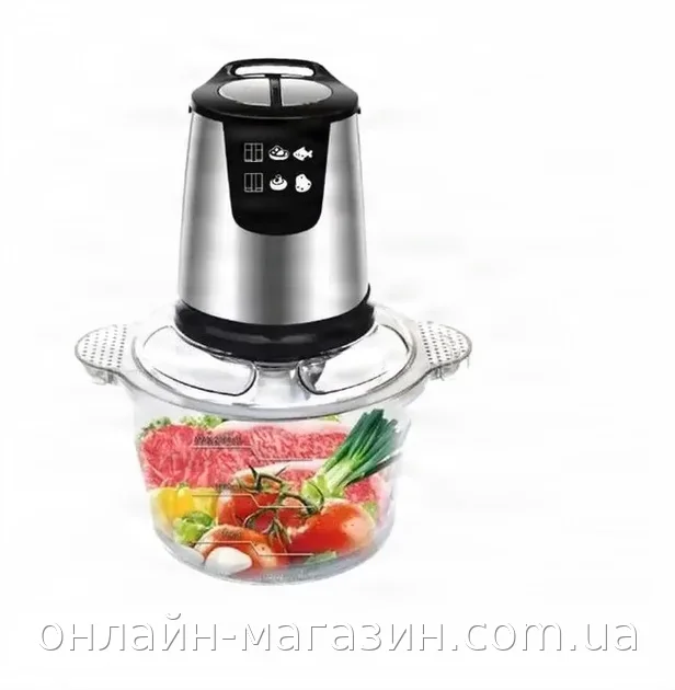 Кухонний електричний подрібнювач-блендер Domotec MS-7009B 2 л, 250 Вт, 4 гострих ножі для м'яса та овочів