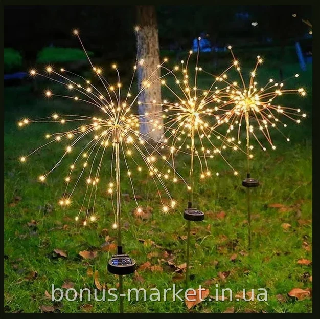 Садовый светильник на солнечной батарее 120 LED в виде одуванчика с датчиком сумерек для газона и ландшафта