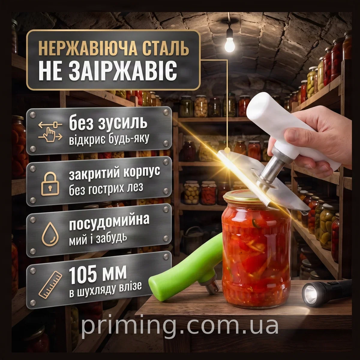 Універсальна регульована відкривачка для банок і пляшок із захватом, ручка з пластику з нержавіючою сталлю
