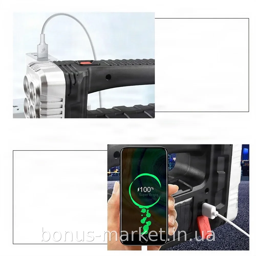 Светодиодный аккумуляторный фонарик BL-7702B ручной с Power Bank и солнечной батареей, влагостойкий