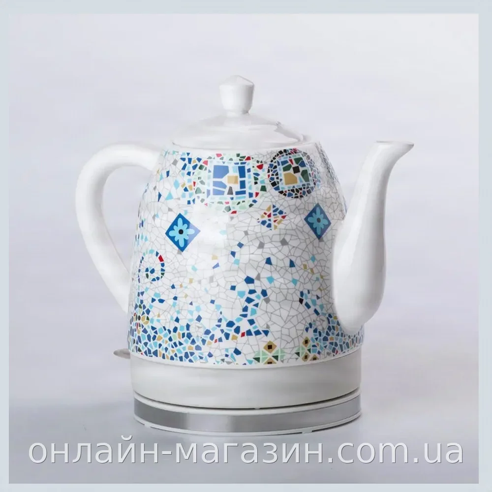 Керамічний електрочайник Domotec MS-7837 1.4 л, 1000 Вт, автовідключення, поворот на 360°, білий