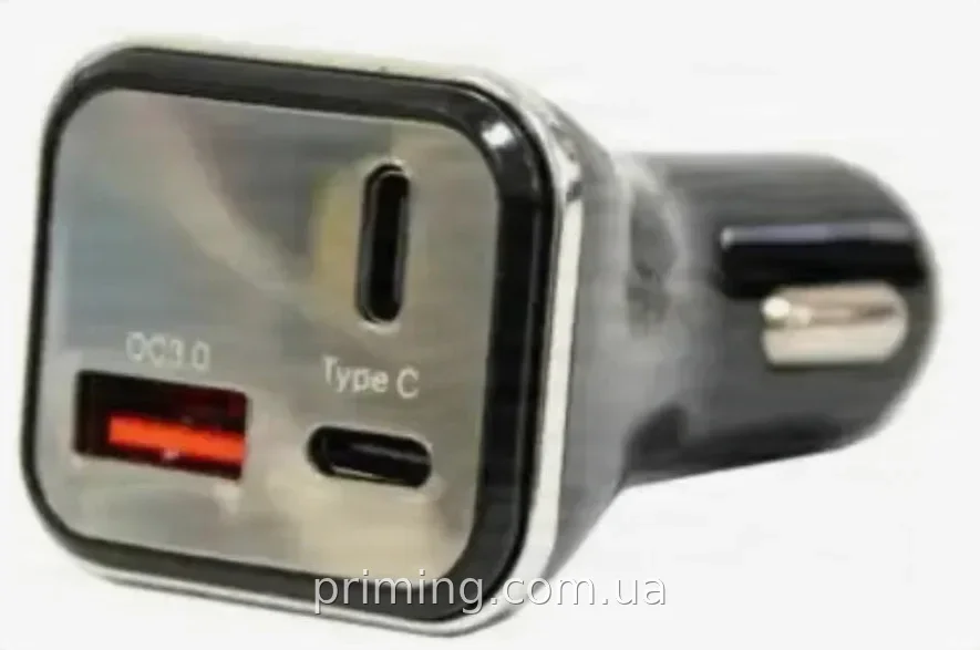 Автомобильное зарядное устройство HZ HC13 2xType-C + USB, быстрая зарядка от прикуривателя 3.1А с индикатором