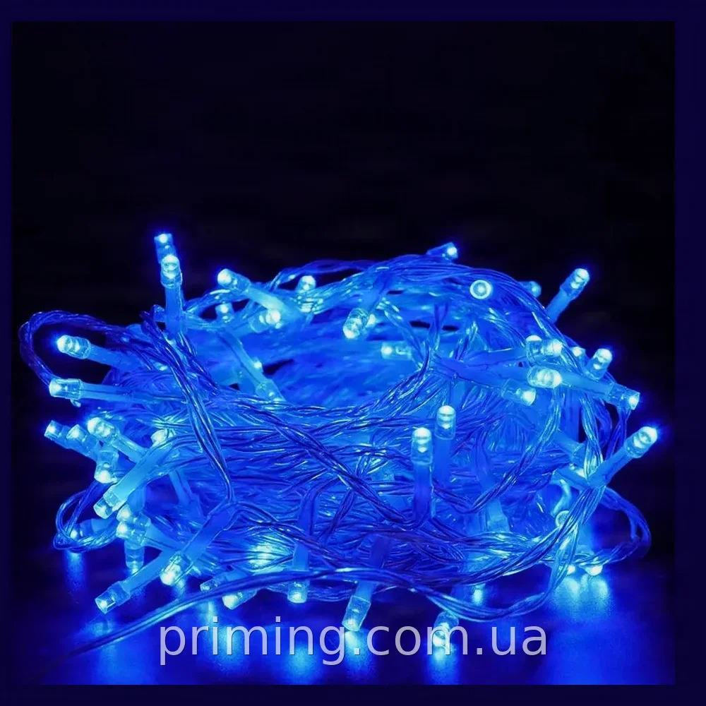 Вулична світлодіодна гірлянда нитка 200 LED сине холодне світло 10 м, для саду та дому, IP65 вулична, 8 Вт, 3000K