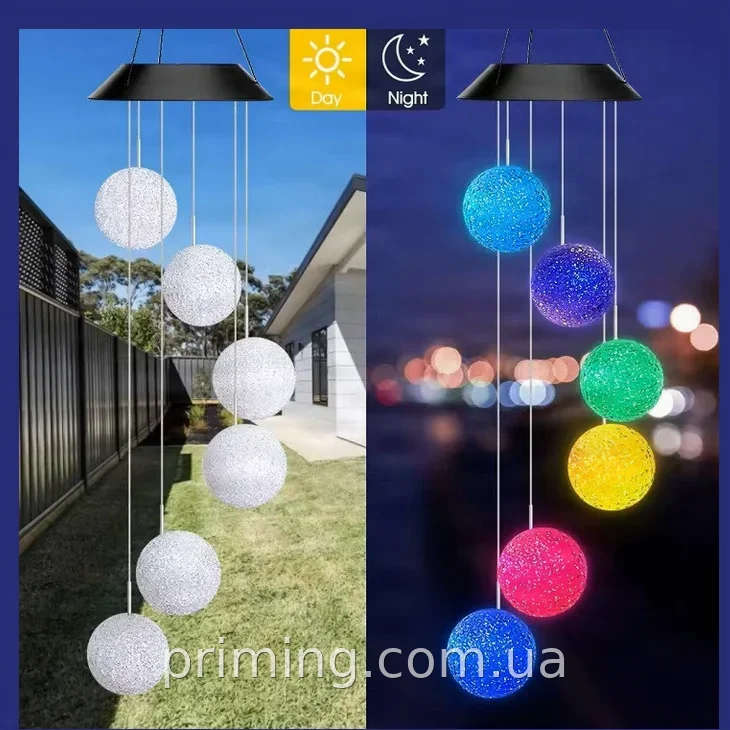 Садовая подвесная лампа на солнечной батарее с 6 LED шарами MULTI, декоративный светильник для улицы и сада
