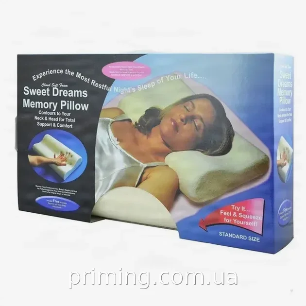 Ортопедична подушка для сну Comfort Memory Pillow з пам'яттю форми 50х29х10/7 см біла з наволочкою