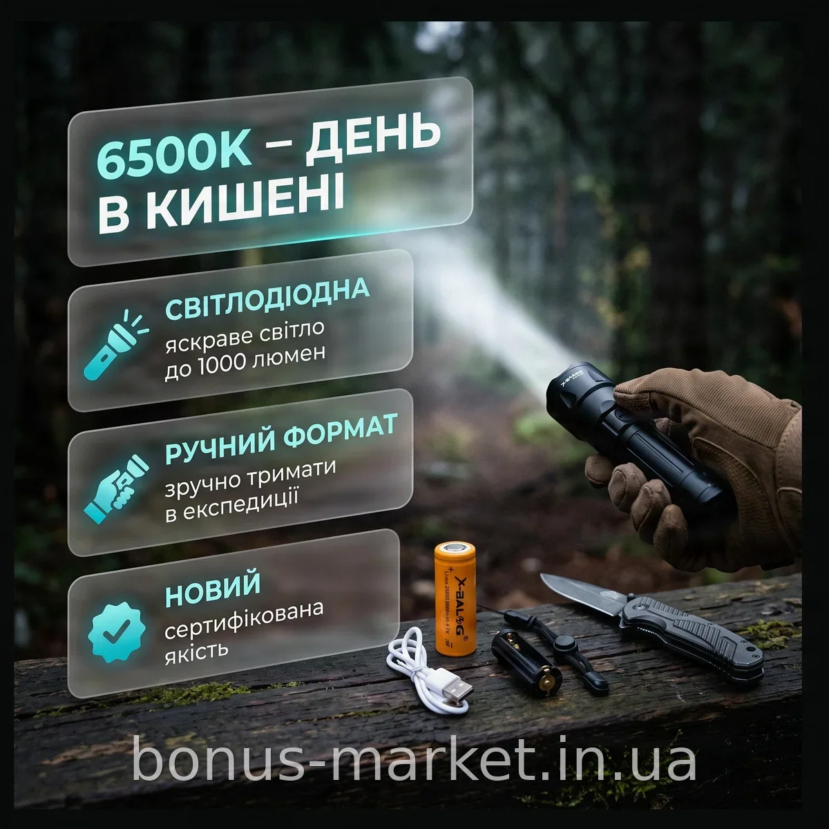 Тактический светодиодный фонарь Bailong BL-A75-P90, яркий 6500K, для туризма и охоты, ручной, черный