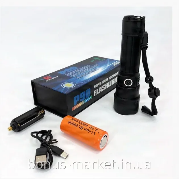 Тактический светодиодный фонарь Bailong BL-A75-P90, яркий 6500K, для туризма и охоты, ручной, черный
