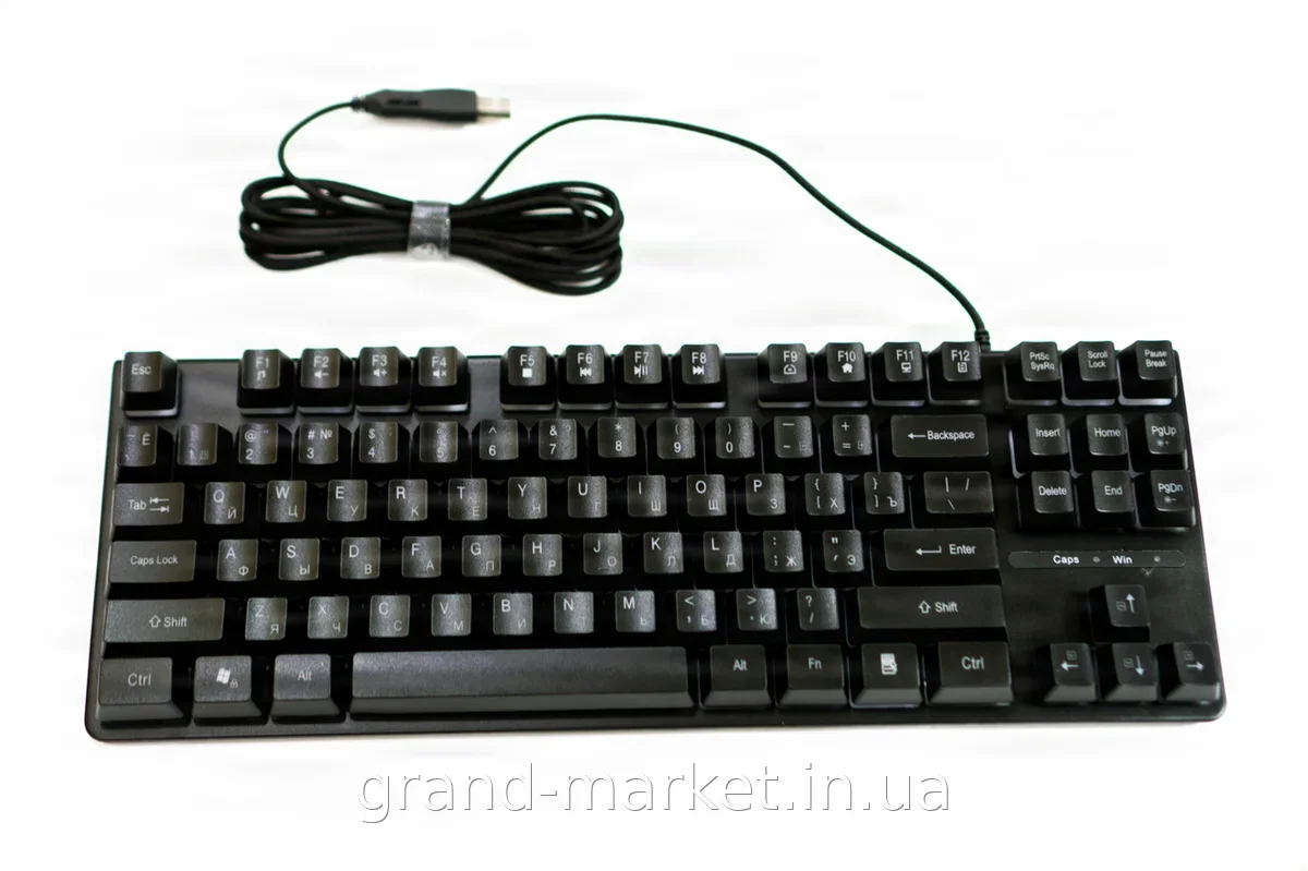 Игровая мембранная клавиатура TLK 87, RGB подсветка, 87 клавиш, раскладка ENG/RUS, USB проводная для ПК