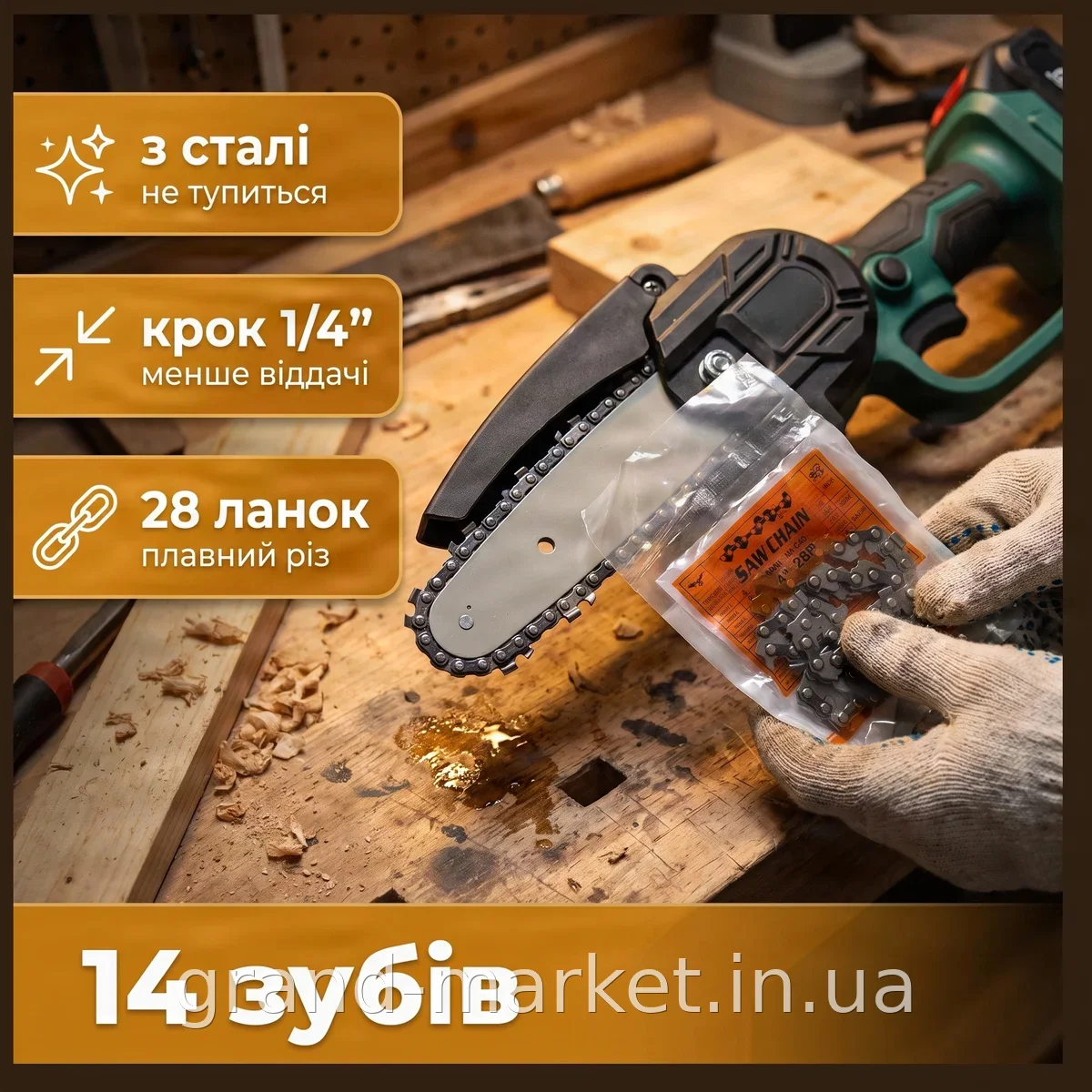 Пильный цепь Saw Chain 4 дюйма ART-5080 для аккумуляторной мини-пилы FM227, запасной режущий элемент