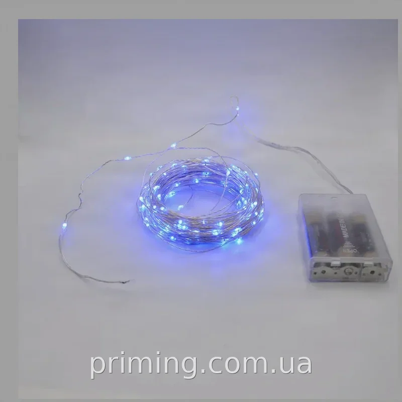 Светодиодная гирлянда-роса 10 м Copper Wire 100B-1 на батарейках синяя медный провод гибкий для декора