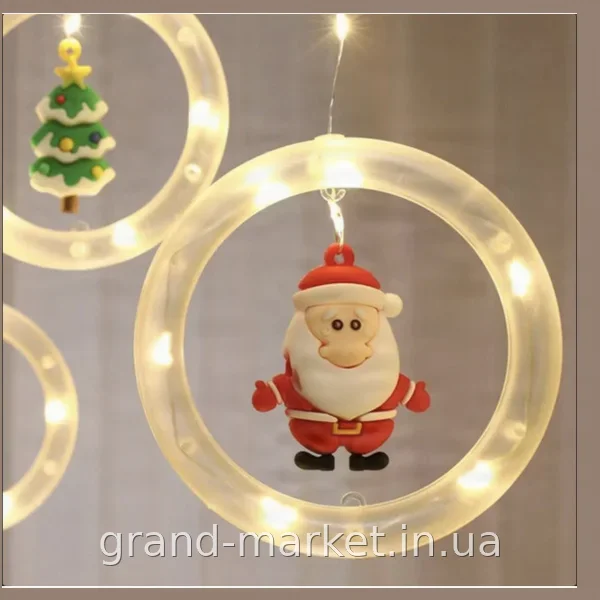 Гирлянда-штора светодиодная 3м 70см 110LED тёплый белый свет с кольцами и фигурами от сети и батареек