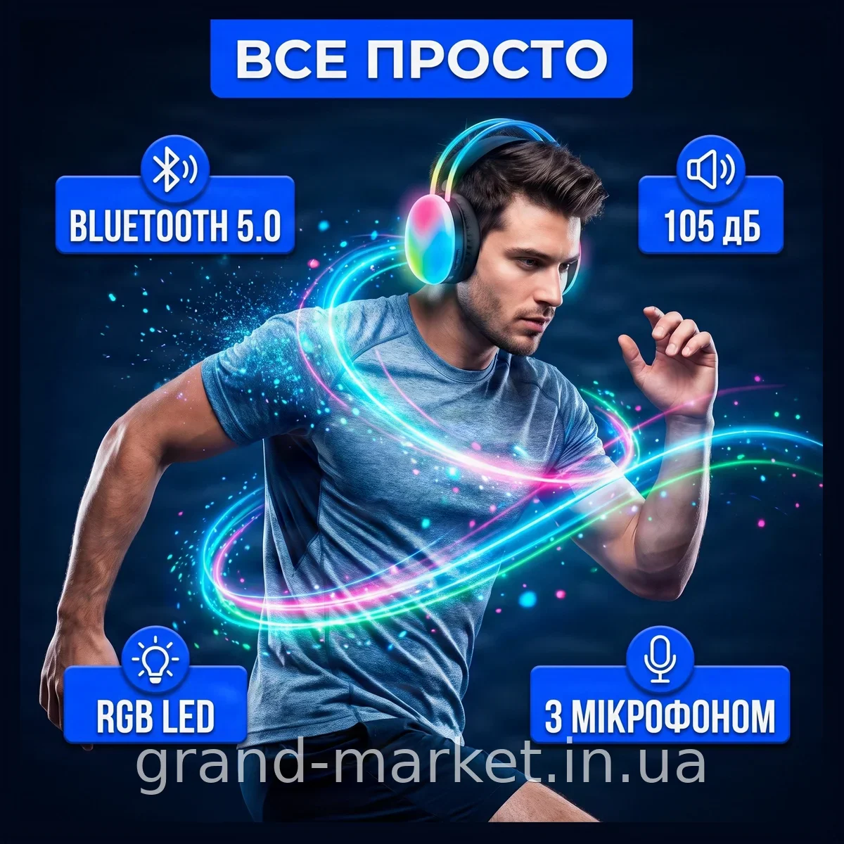 Бездротові навушники Welike WK-30 накладні з Bluetooth 5.3, LED-підсвіткою та мікрофоном для музики та дзвінків