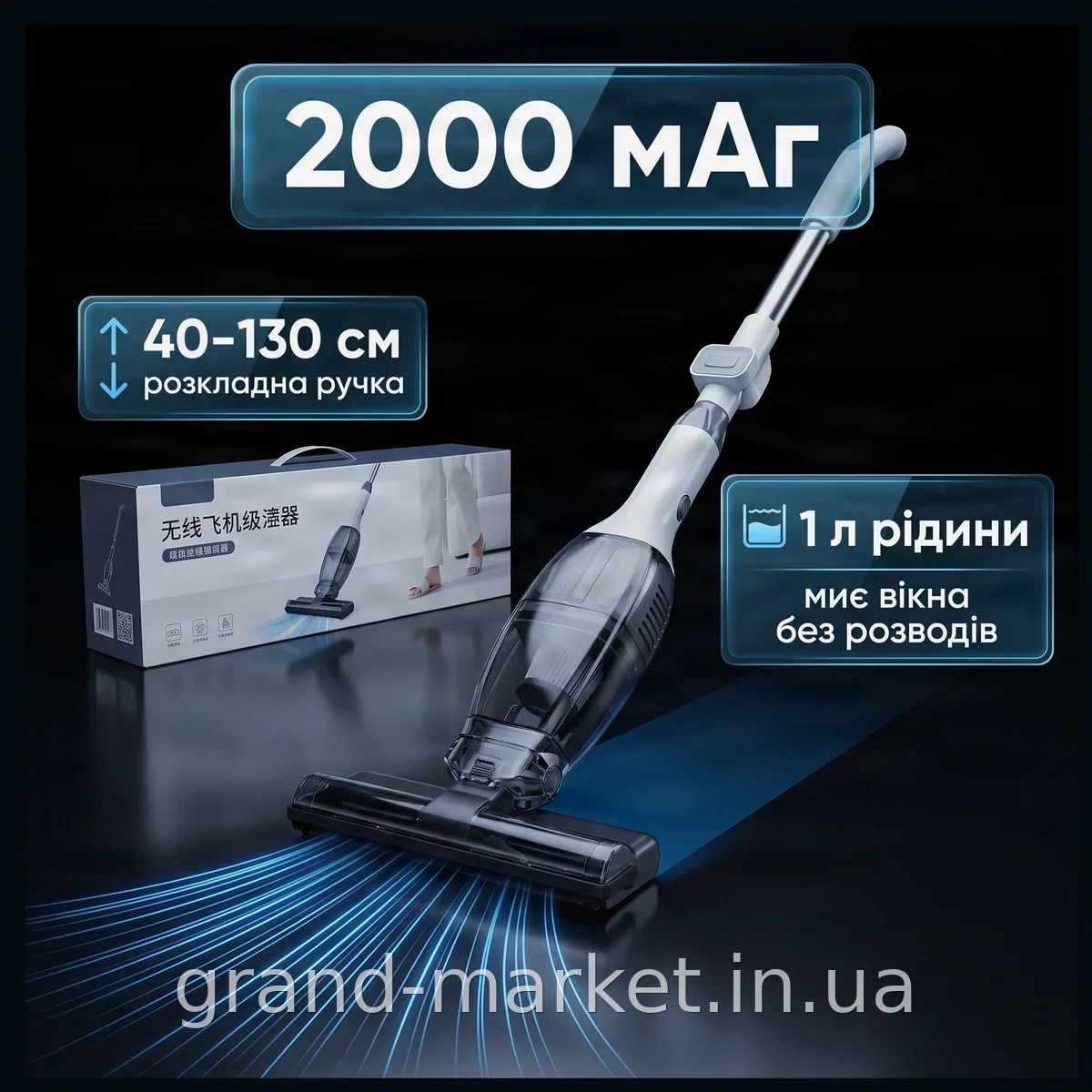 Акумуляторний ручний пилосос 2 в 1 AND LY-801 з телескопічною ручкою та USB-зарядкою для сухого прибирання