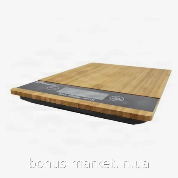 Электронные кухонные весы Domotec MS-A - деревянная платформа, сенсорный LCD-дисплей, до 5 кг, точность 1 г