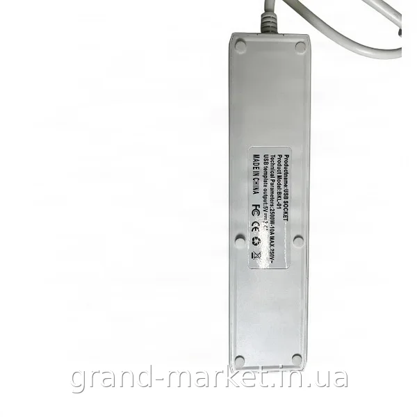 Сетевой фильтр-удлинитель BKL-02, 2 розетки + 4 USB 3.4A, антистатик с защитой от перенапряжения и кнопкой