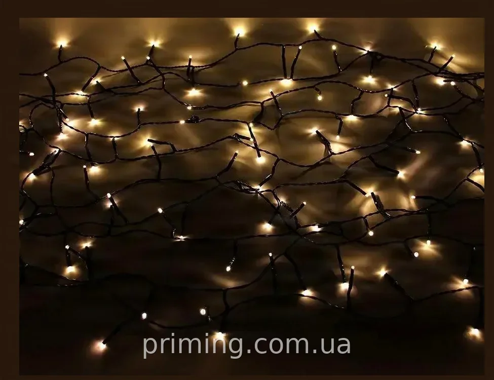 Светодиодная гирлянда Нить RD-7132 18 м 200 Led теплый белый для дома, комнатная на 220 В с черным проводом