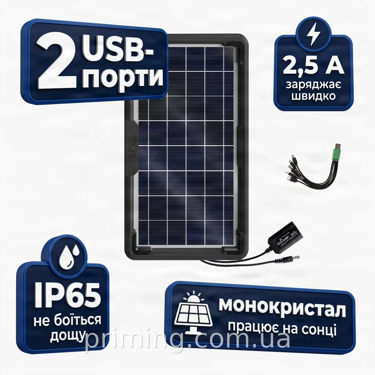 Солнечная панель Solar energy CL-0912 AND HA-63, 15 Вт, монокристаллическая, IP65, для похода и дачи