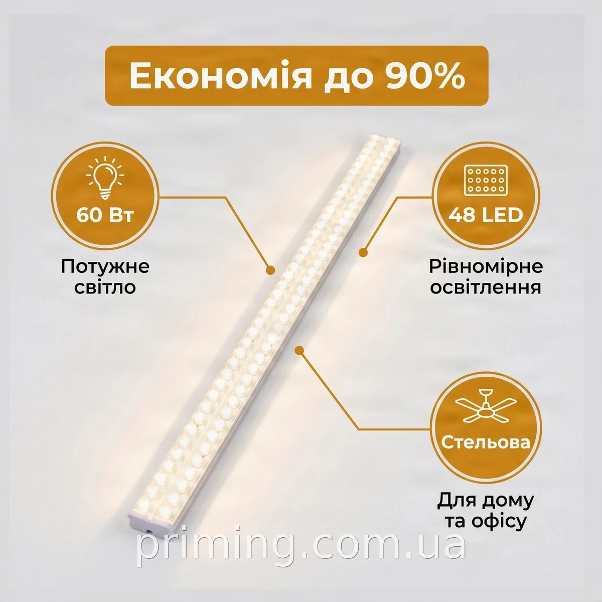 Светодиодный потолочный светильник TUBE Light T10 60W с алюминиевым корпусом, 48 диодов 120 см для дома