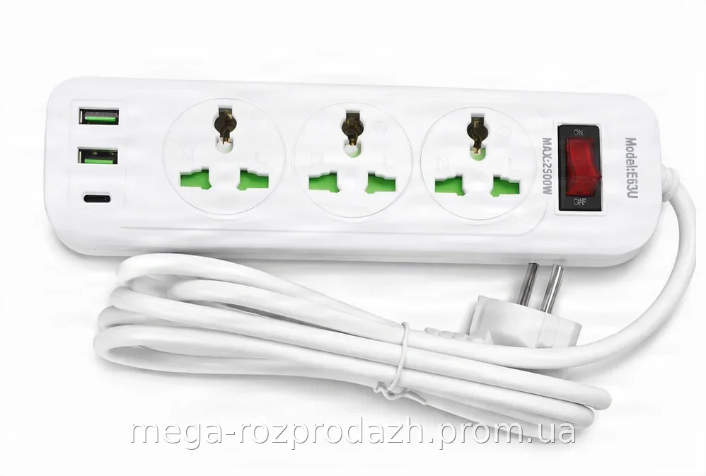 Сетевой фильтр-удлинитель AND WL-5 белый на 3 розетки, разветвитель для дома и офиса, защита от помех